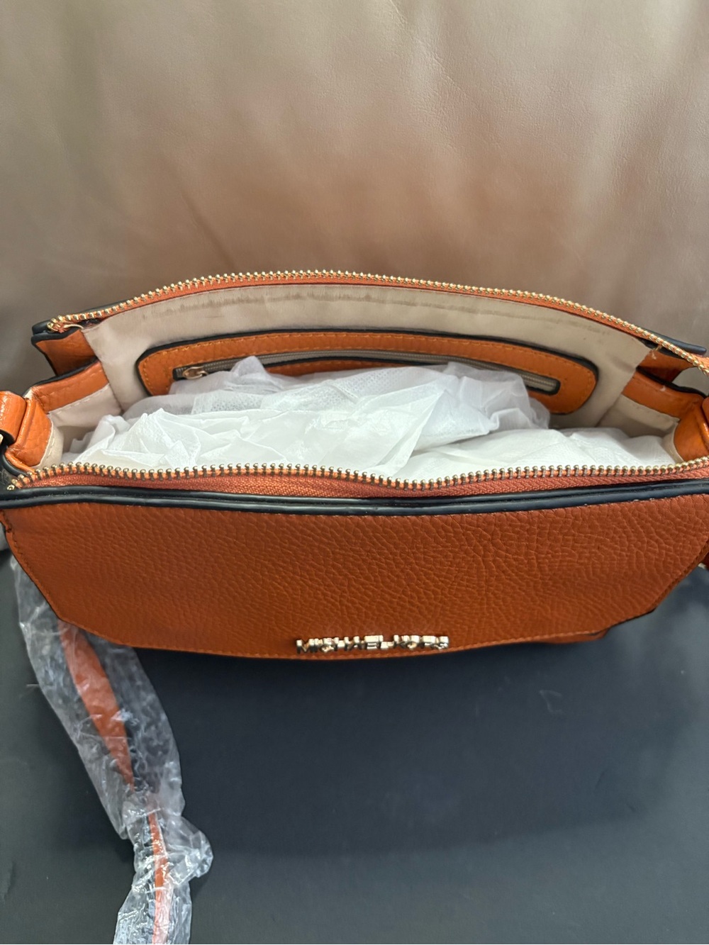 Michael Kors Orange Pebble Leather Convertible Crossbody